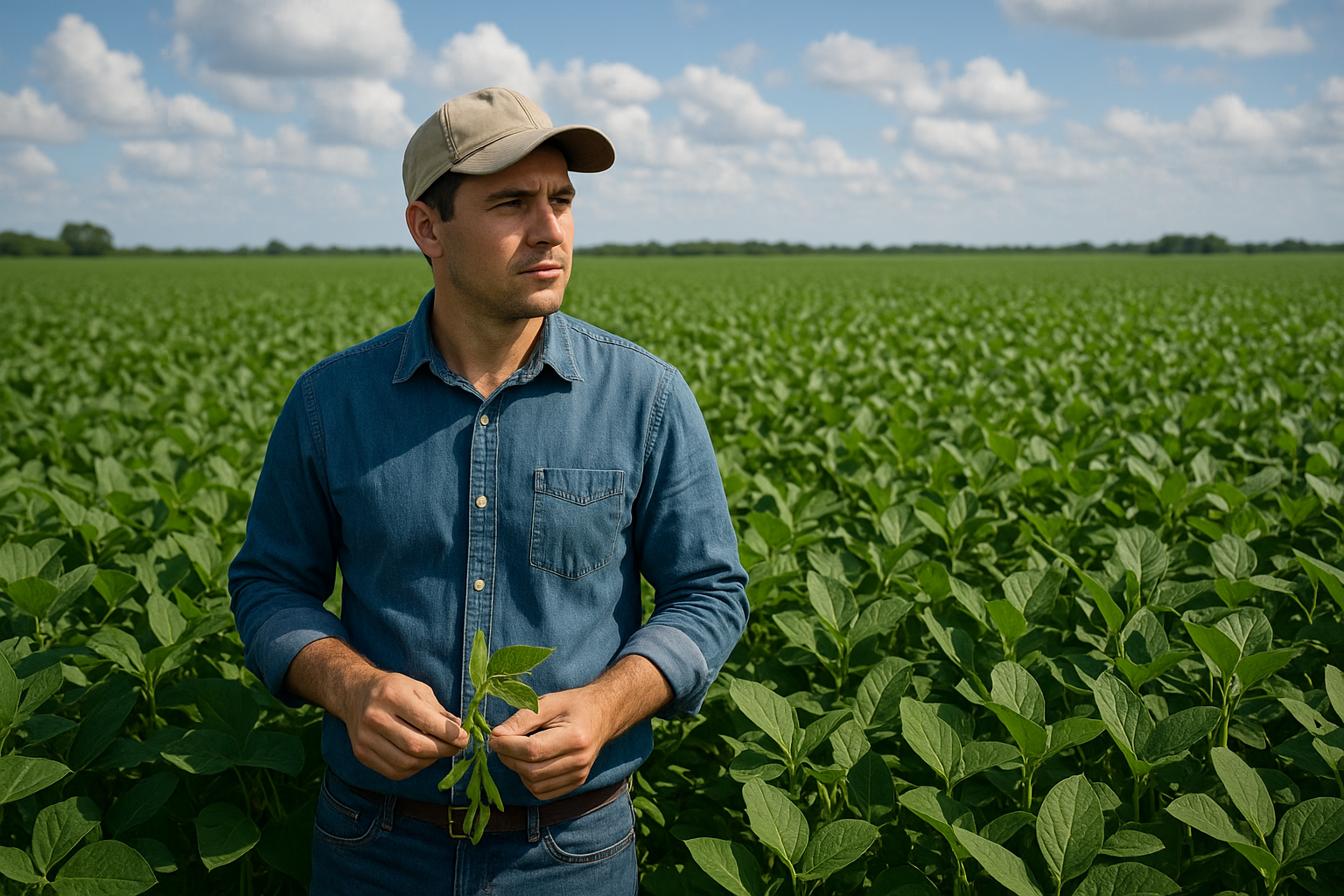 High-horsepower modern agricultural tractor equipped with a multi-row precision no-till planter rapidly seeding soybeans across expansive red soil fields in Mato Grosso, Brazil, following soaking spring rains