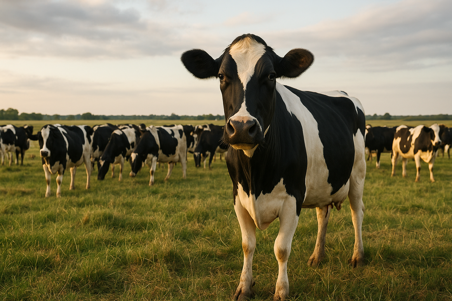 High producing Holstein dairy cows eating total mixed ration at modern freestall feed bunk