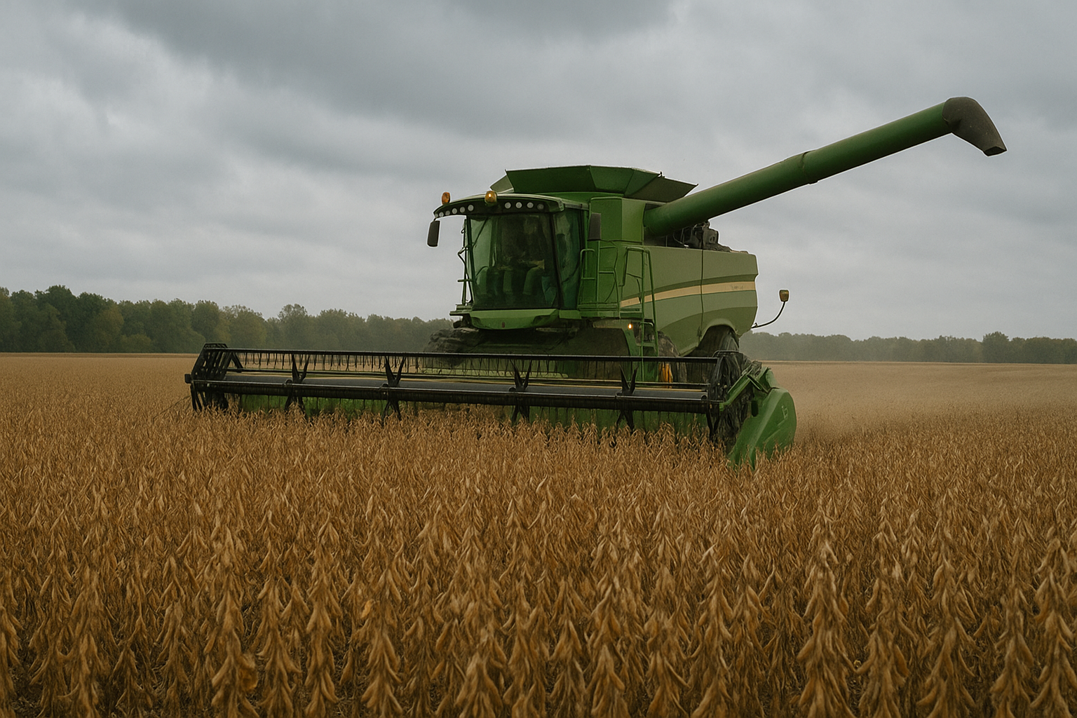 Commercial soybean processing and crush facility in the rural Midwest facing wet harvest field conditions