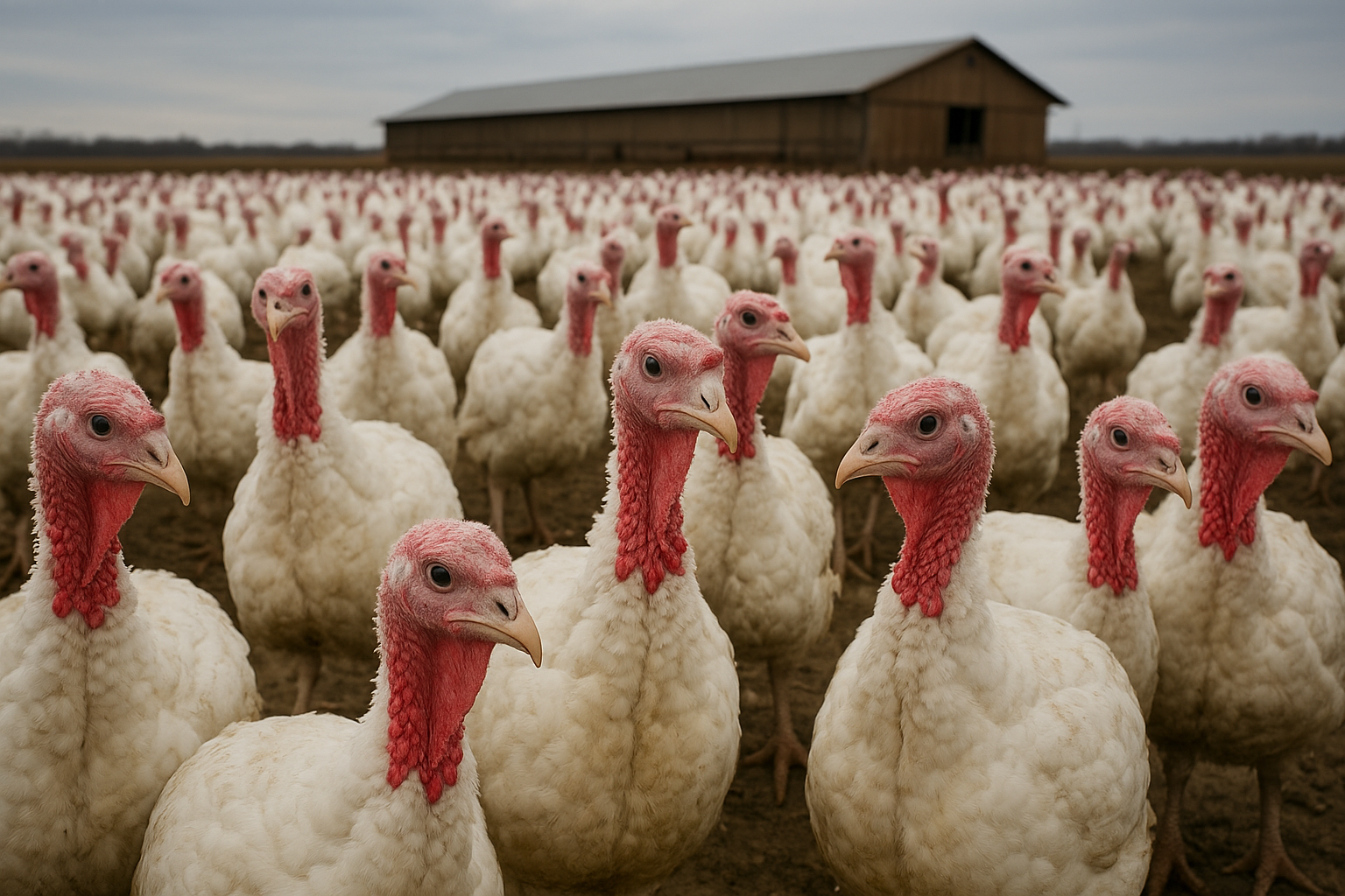 Commercial turkey production facility in Sac County Iowa with biosecurity wash station and bulk animal feed delivery truck