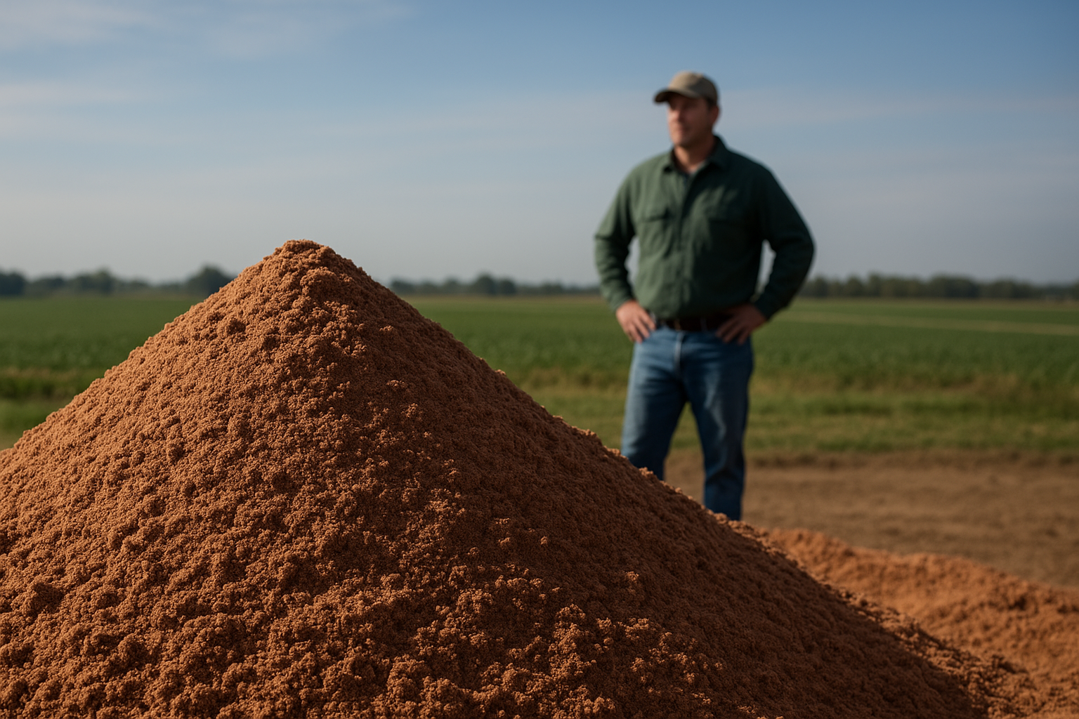 Quality technician sampling golden-brown animal protein meat and bone meal in a commercial animal feed manufacturing facility